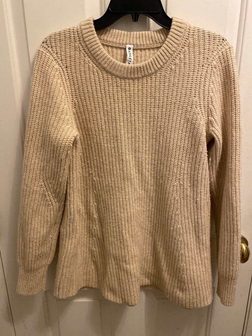 Athleta Hawthorn Textured Crew Sweater Women's Large Merino Wool Blend Coconut